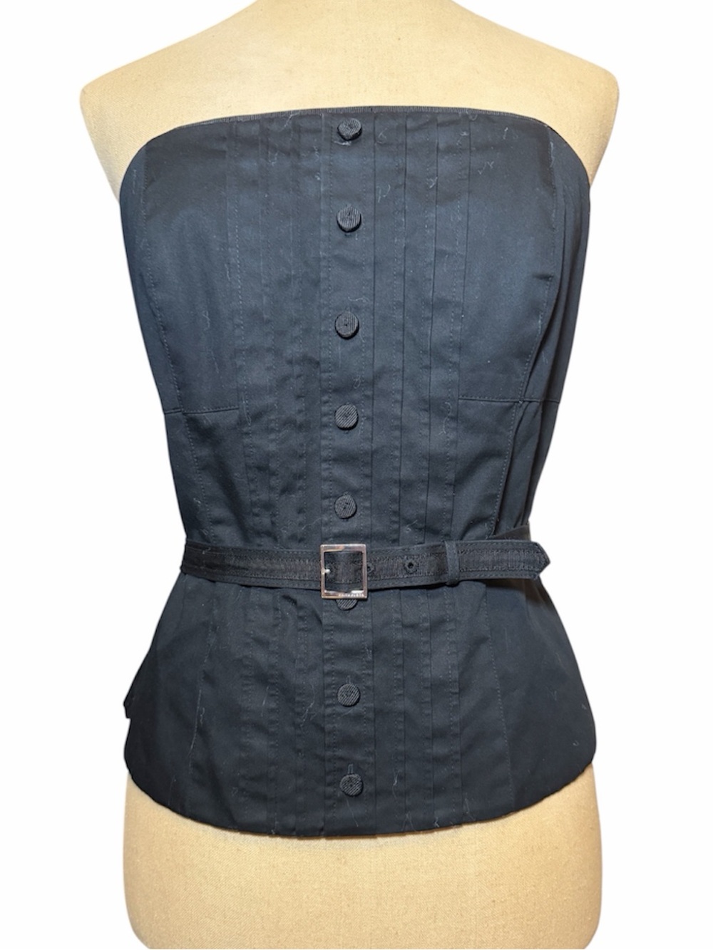 White House Black Market Sleek Black Strapless Corset Top with Belted Detail